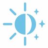 Icon representing day and night with sun, moon, and stars.